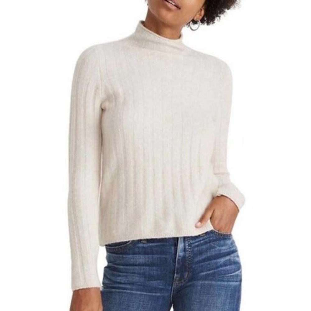 Madewell Evercrest Turtleneck Cream Ivory Ribbed Sweater, Size Small